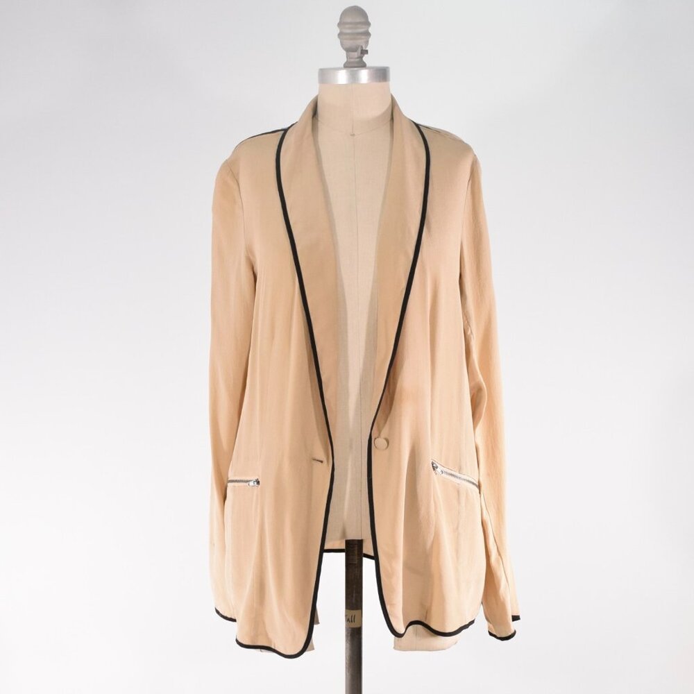 Gold Hawk Beige Silk Shawl Collar Unlined Blazer